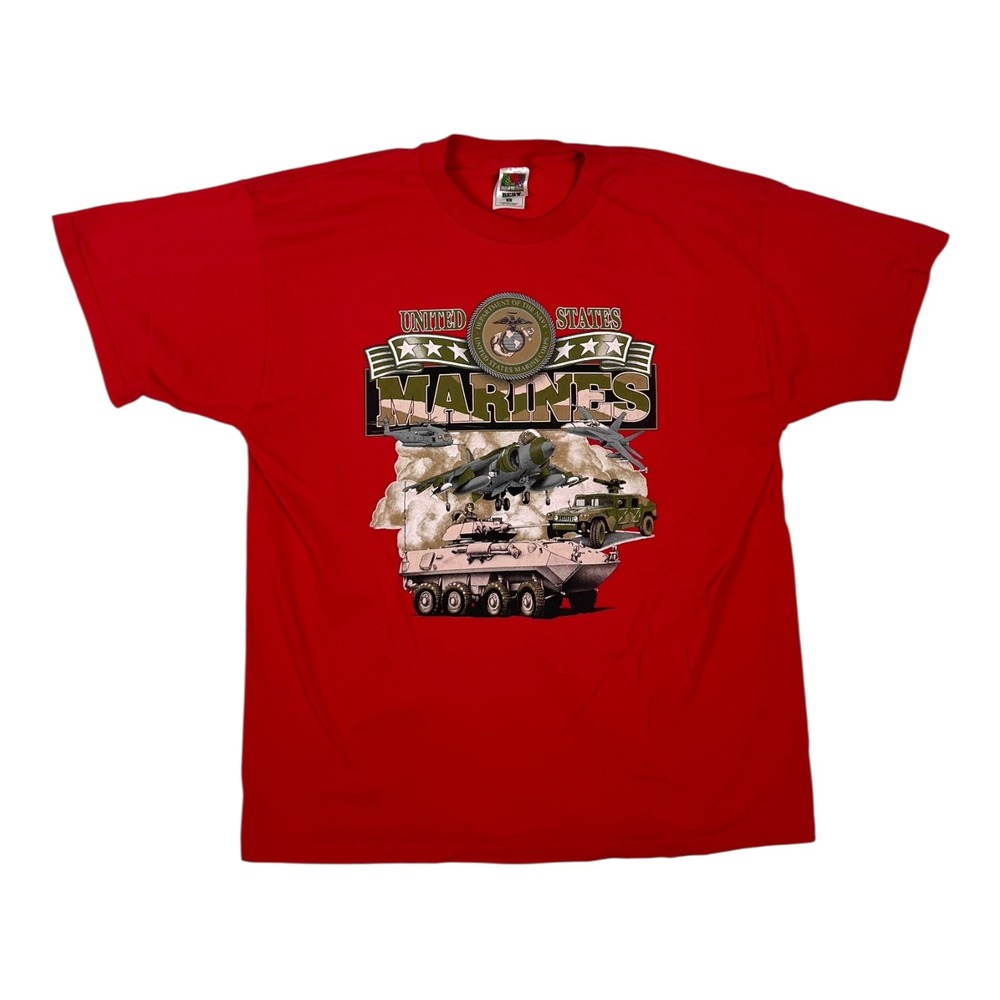 Vintage United States Marines T-Shirt Mens XL Red Military Graphic USA Y2K
